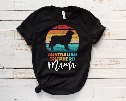 Australian Shepherd Mama Vintage Rainbow Tee