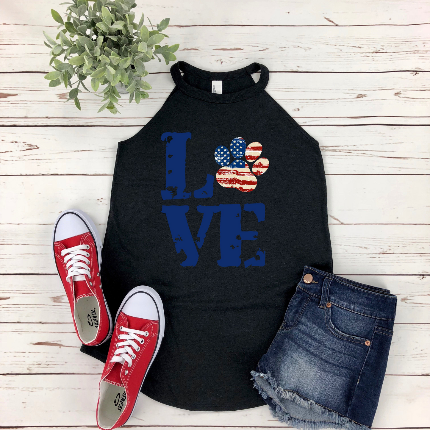 USA Love Paw High Neck Tank