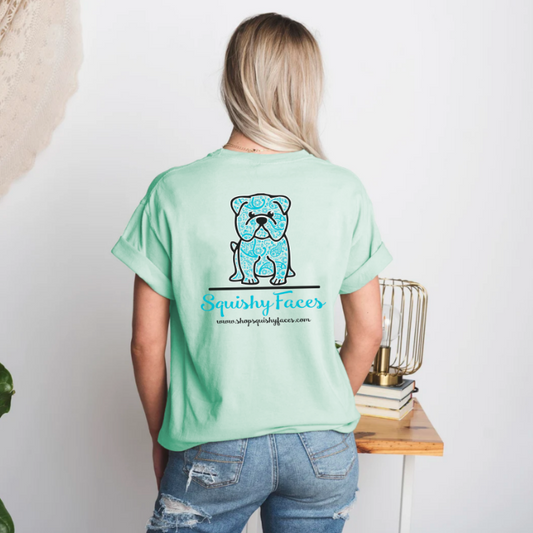 Teal Paisley Print English Bulldog Tee Shirt