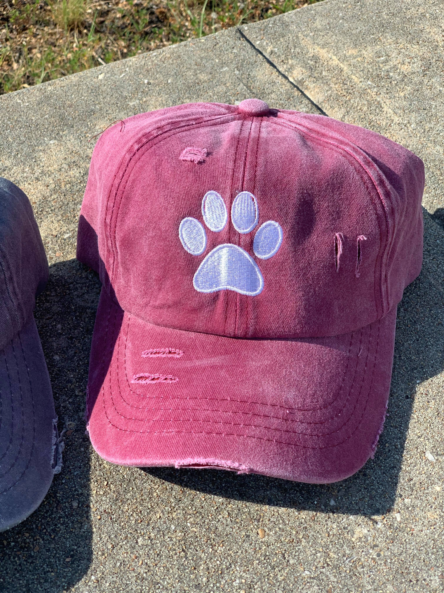 Distressed Ladder Back Pony Hats Rescue Mom, Paw Prints Love pets