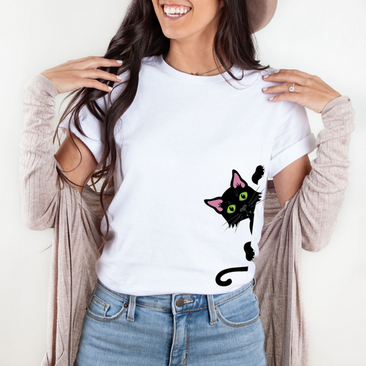 White Print Side Cat Shirt